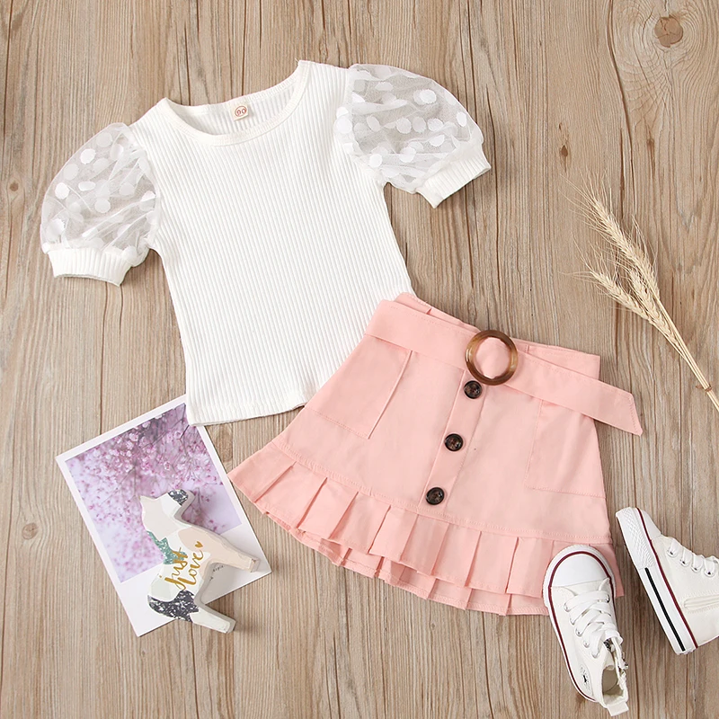 

2022 New Summer Cotton Top And Skirt Little Princess Baby Suit European American Girls Clothing Sets Birthday Party Kids Clothes