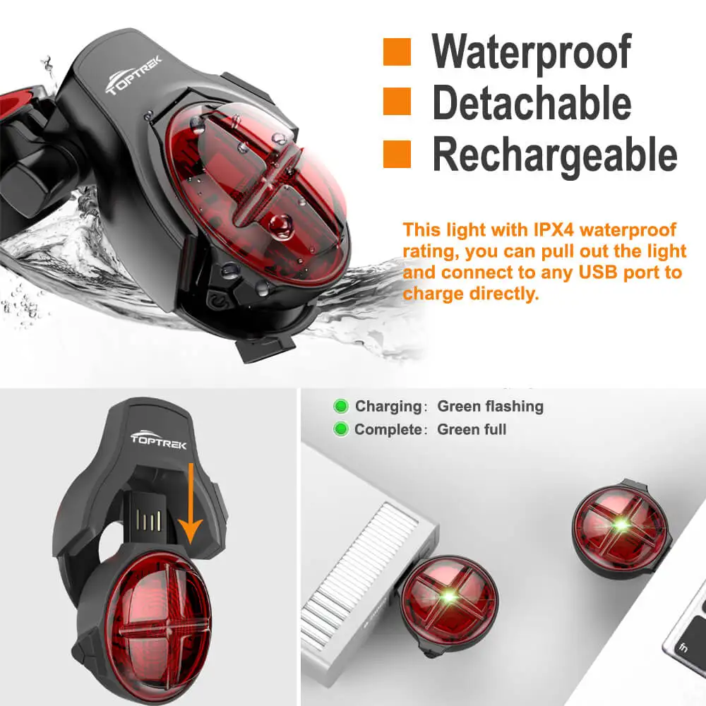 Toptrek Bicycle Smart Brake Taillight IPx5 Waterproof LED Charging Auto Sensing Cycling Tail Light Bike Rear Light Accessories