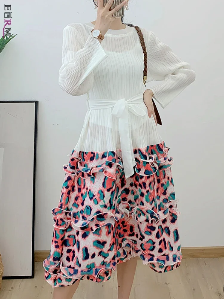 EGRM летнее повседневное плиссированное платье с оборками по краям модное круглым