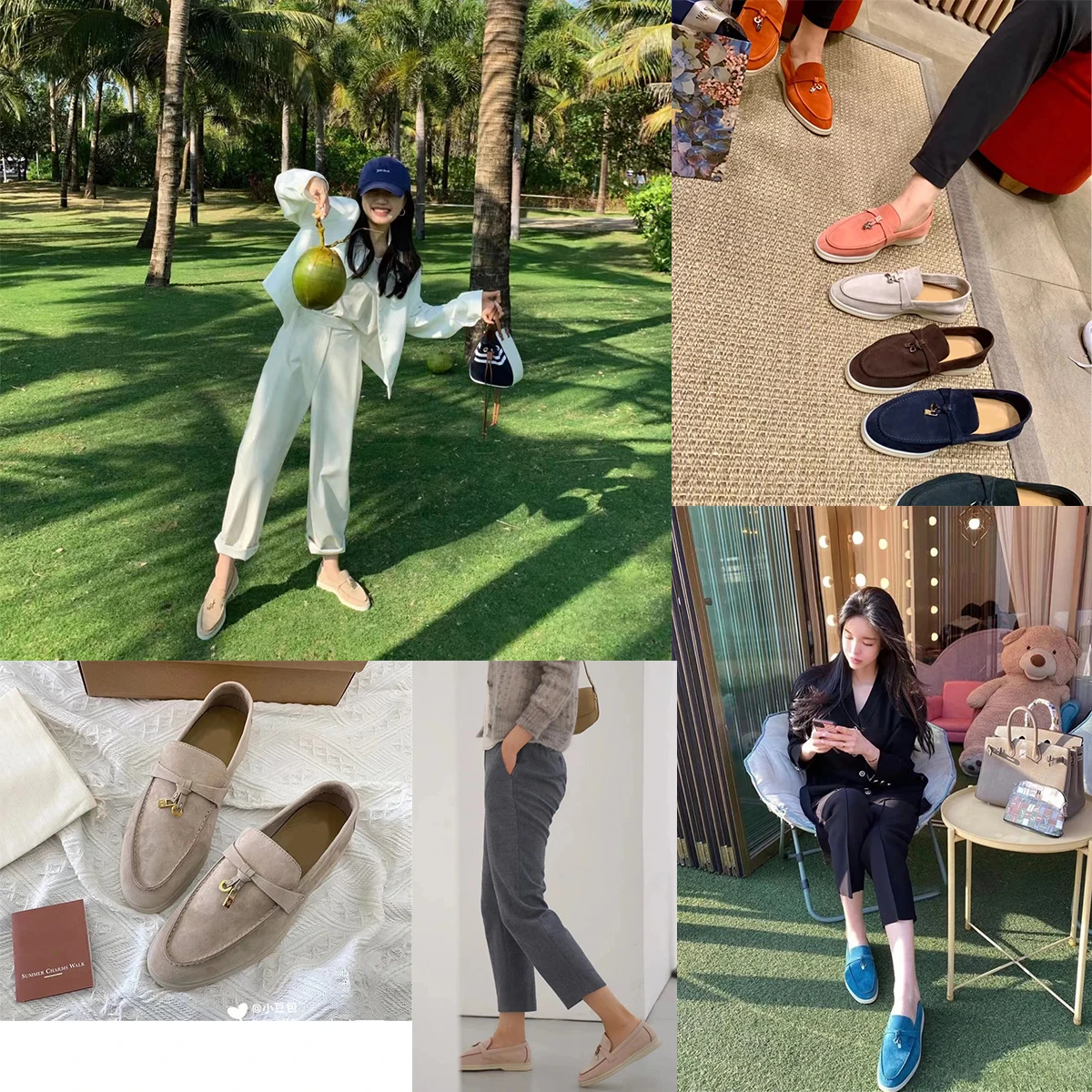 Luxury Women Moccasin Flat Shoes Summer Walk Shoes Cow Suede Metal Lock Slip-on Lazy Loafers Casual Popular Mules Driving Shoes