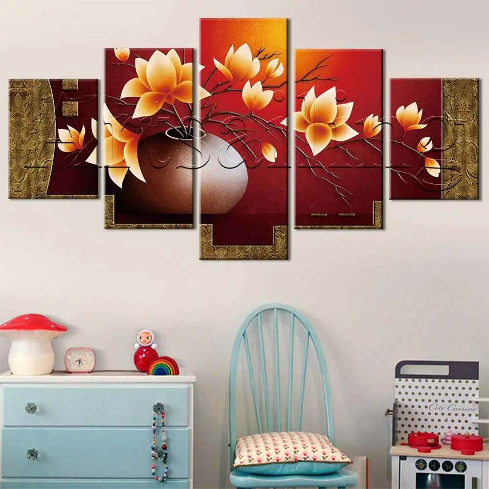 

Artsailing Flower Lotus Rose Abstract 5 pieces Modular Hd Prints Pictures Home Decoration Painting Canvas Poster No Framework