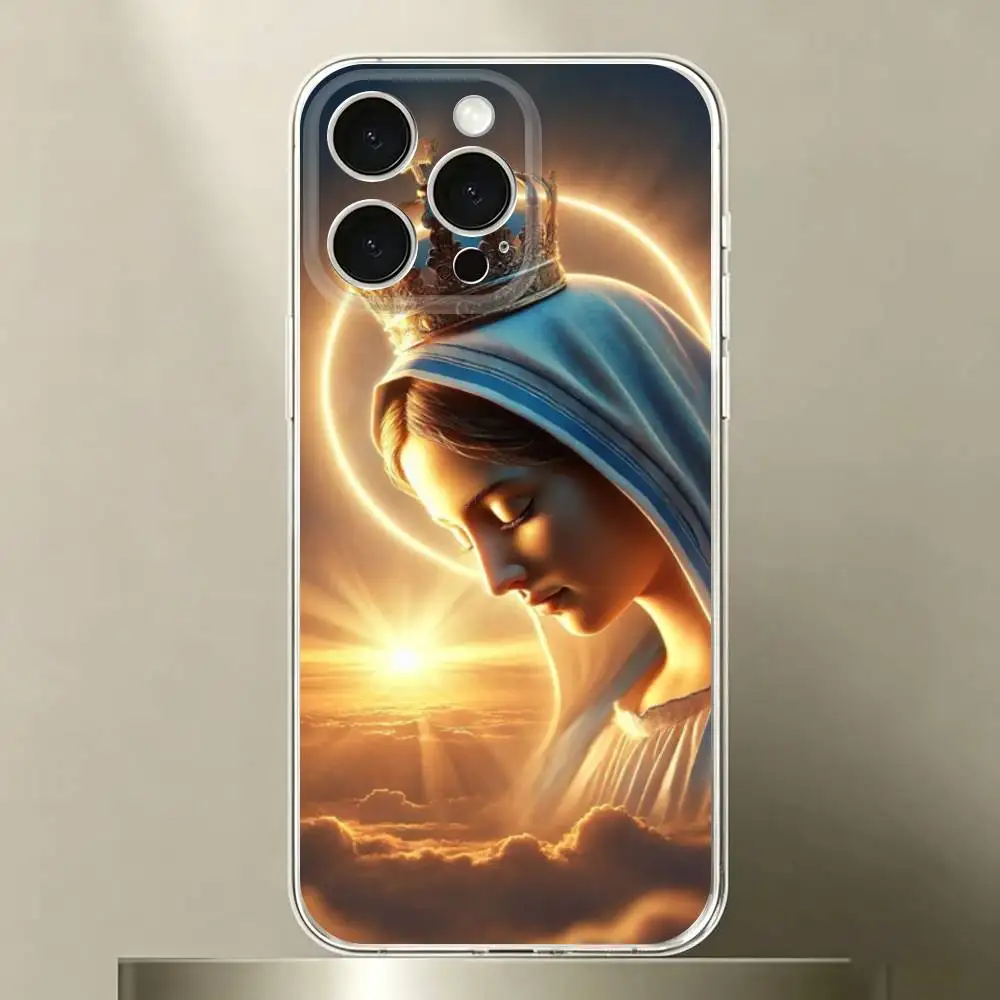 Фото Чехол для телефона с изображением Девы Марии для iPhone 16, 15, 11, 13, 14 Pro Max, 7, 8 Plus, X, Xr, Xs Max, SE2020, 12 mini, прозрачный чехол №4