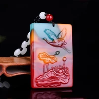 hot selling natural hand carve jade lotus and crane necklace pendant fashion jewelry accessories men women luck gifts