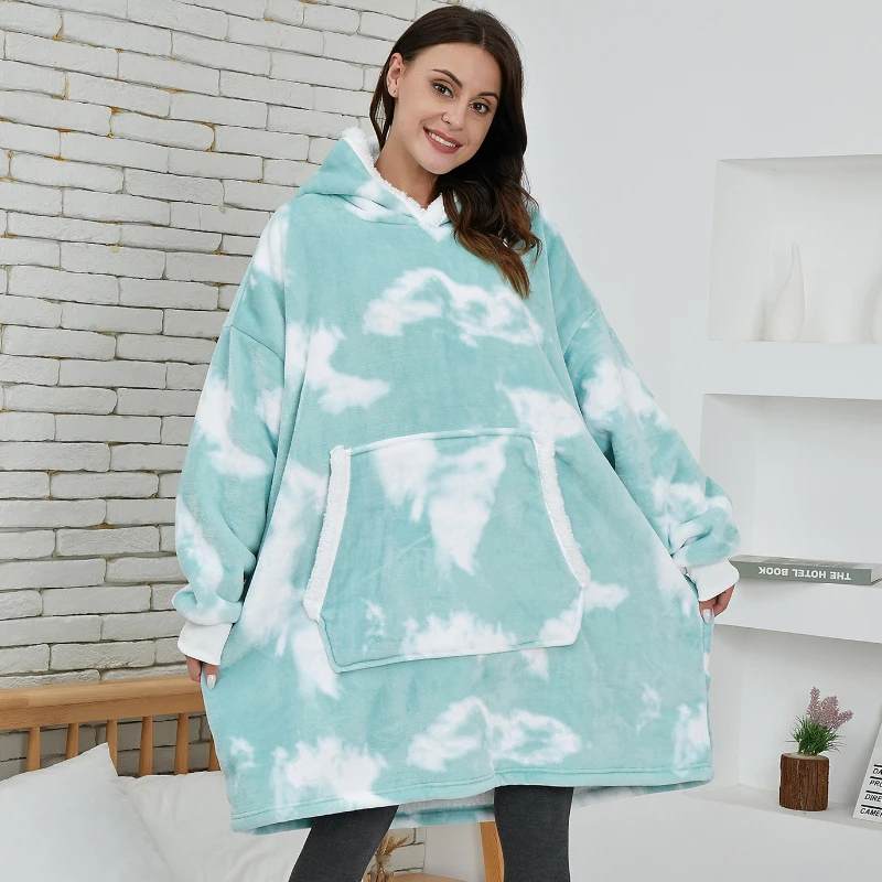 

Oversized Hoodie Sweatshirt Women Tie Dye Hoodies Fleece Giant Wearable Blanket With Sleeves Winter Pullover Sudadera Mujer