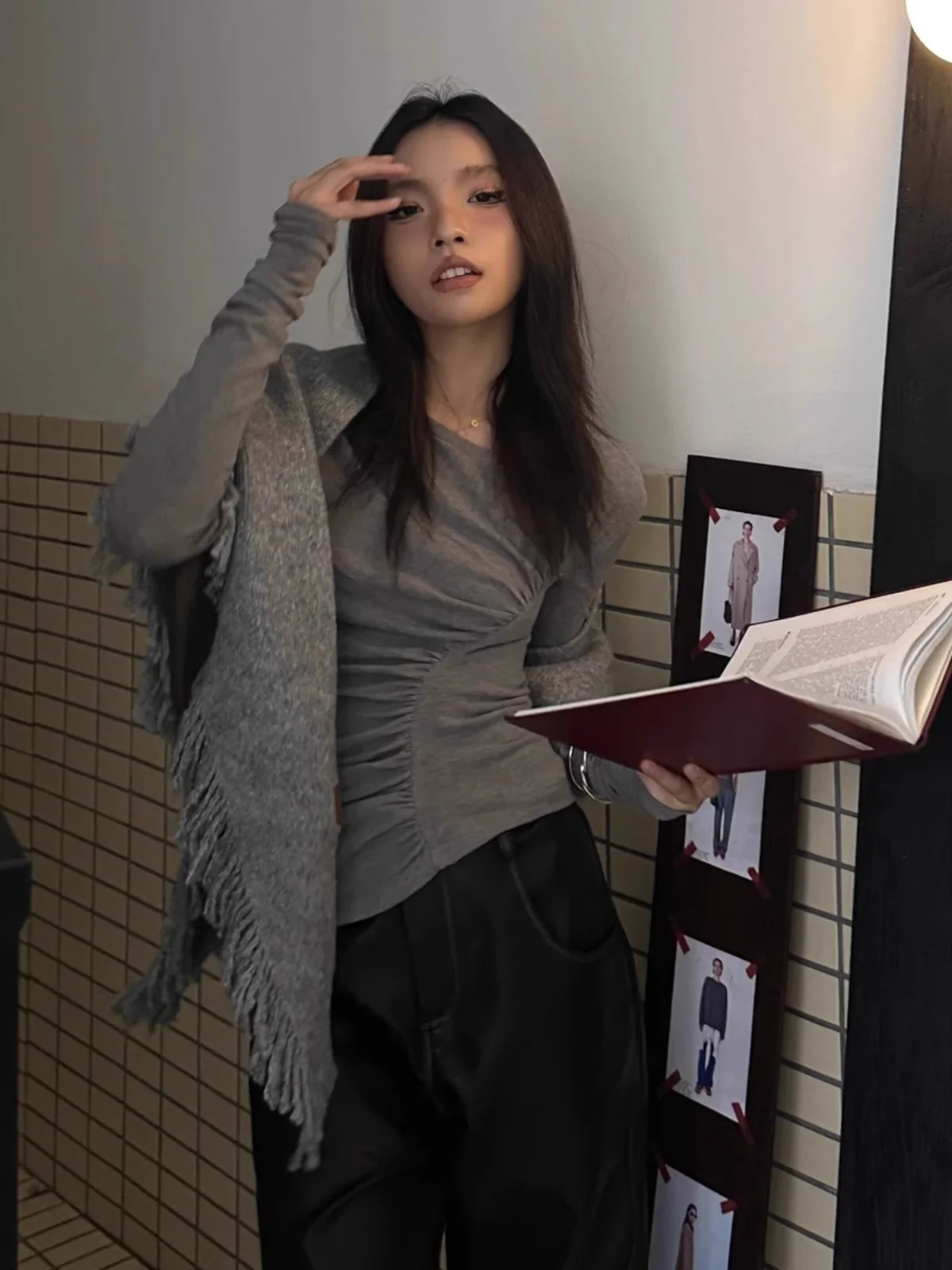 Ранняя осень новый дизайн рубашка с длинными рукавами женская нерегулярными