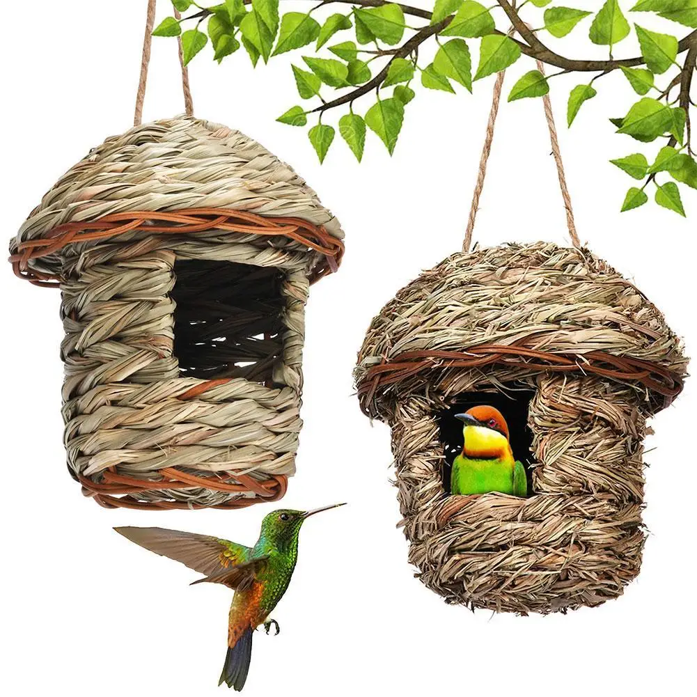 

Creative Bird House Handwoven Straw Bird Nest Parrot Hatching Outdoor Garden Hanging Hatching Breeding House Nest Bird Accessory