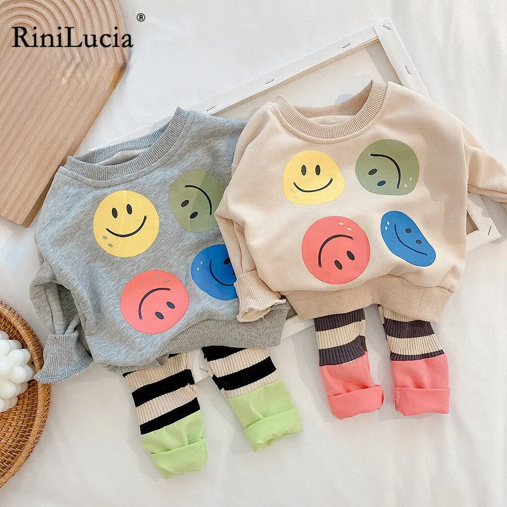 

RiniLucia Korean Baby Clothes Cotton Printed T-shirt Leggings Spring Autumn Newborn Clothes Long Sleeve Pullover Pants Set
