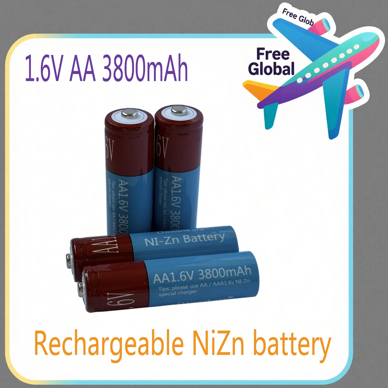 Фото Батарея AA 1,6 В NiZn 3800 мАч Перезаряжаемая батарея типа АА 1,6 В для игрушек MP3 Солнечные фонари Камера MP4 RC автомобиль №1
