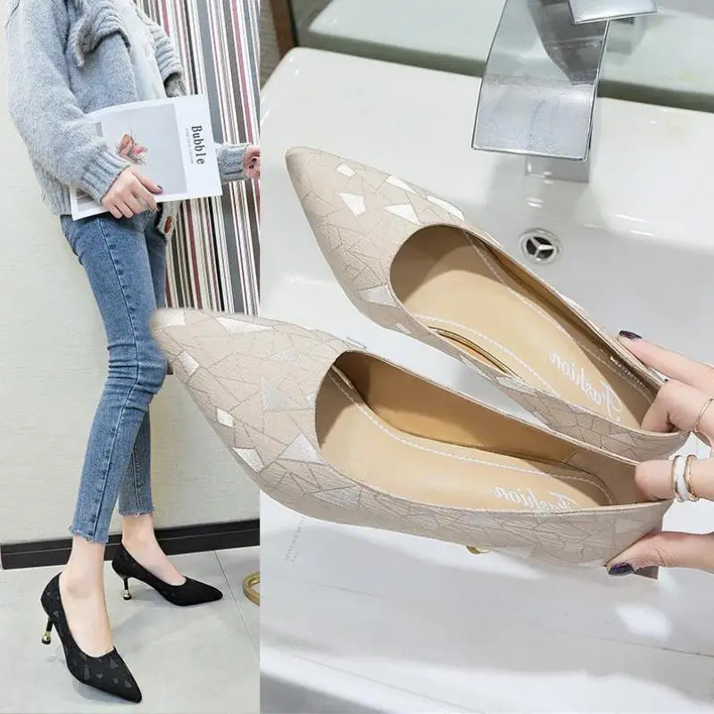 

Large Size Women's Shoes 2022 New 7 Cm High Heels Stilettos Spring And Autumn All-match Single Shoes Women's Pointed Shoes