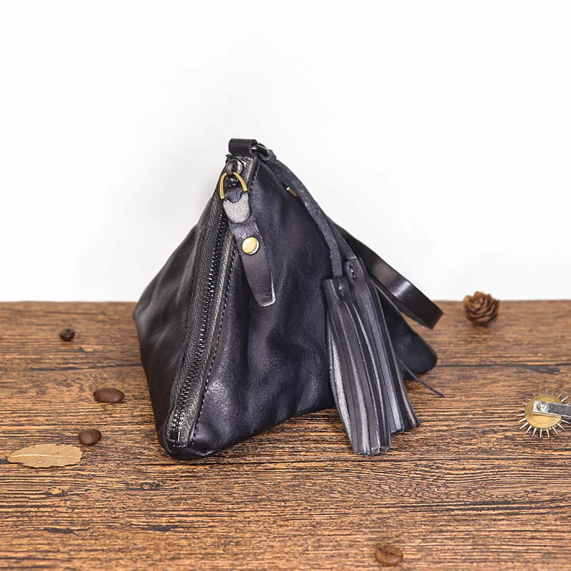 2023 Plant Tanned Leather Vintage Head Layer Cowhide Hand Bag Female Handmade Large Capacity Key Bag Coin Purse