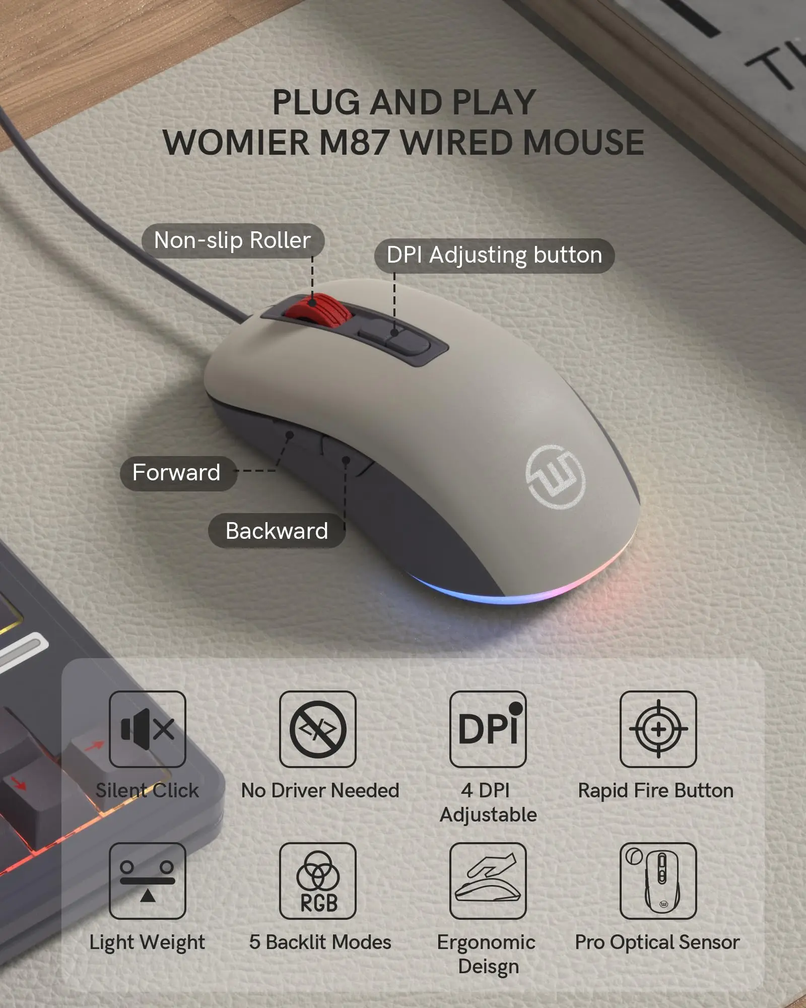 Игровая клавиатура Womier M87 TKL с геймерской мышью проводная прокладка для