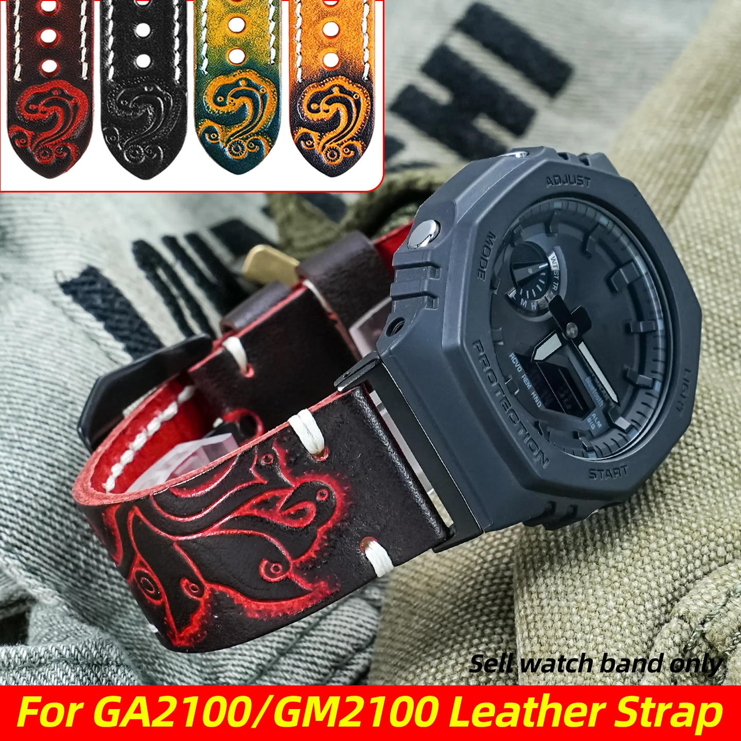 Фото Винтажный ремешок из натуральной кожи для Casio G-SHOCK GM2100 GA2100 GA-B2100, модифицированный ремешок для часов из воловьей кожи, мужской сменный ремень-браслет №1