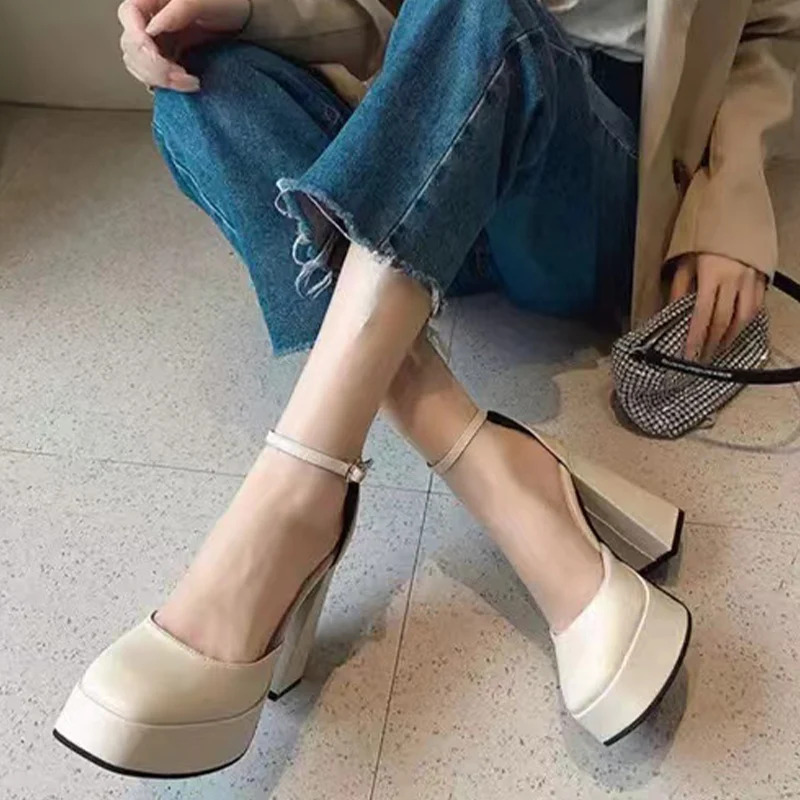 

Женские весенние босоножки на высоком каблуке, Классические босоножки на платформе, дизайнерские туфли-лодочки с пряжкой, женская обувь на ...