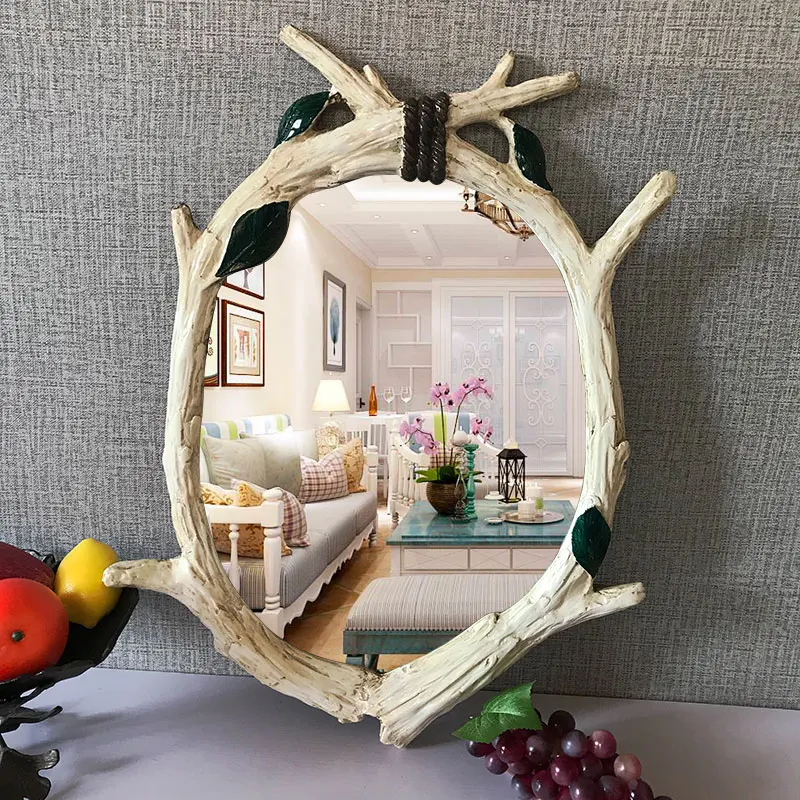 

Desk Round Cosmetic Makeup Wall Mirror Bathroom Rattan Decor Floor Room Table Mirror Decoration Home Miroir Mural Vanity Mirror