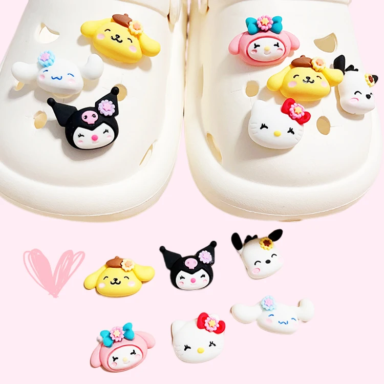 

6PCS Sanrioed Croc Charms Kawaii Sandals Button Decoration Cartoon Ornaments Anime My Melody Hello Kitty Pochacco Girls Gifts
