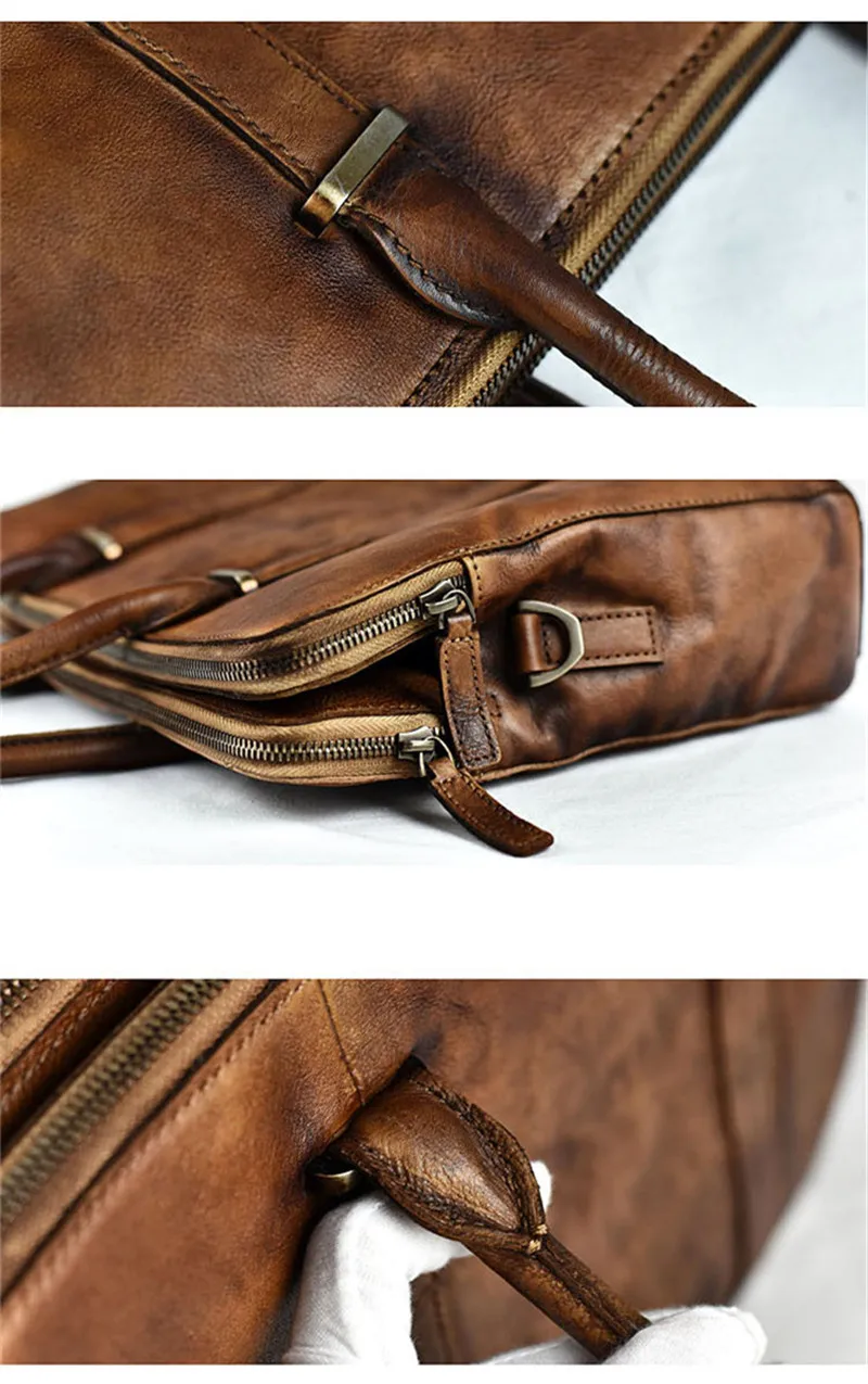Vintage fashion luxury natural real leather men's large-capacity briefcase casual daily work computer handbag lady messenger bag