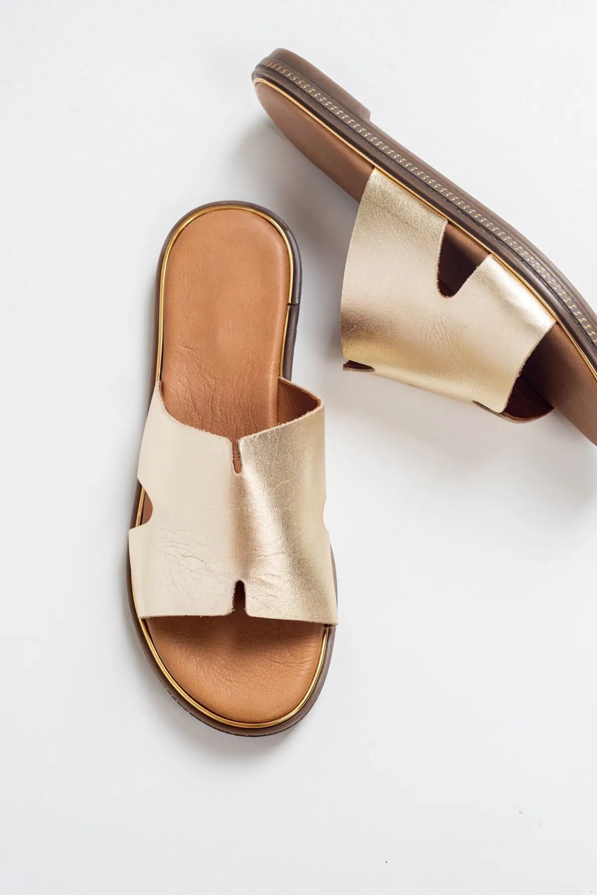 

2075 genuine Leather Gold Women 'S Slippers