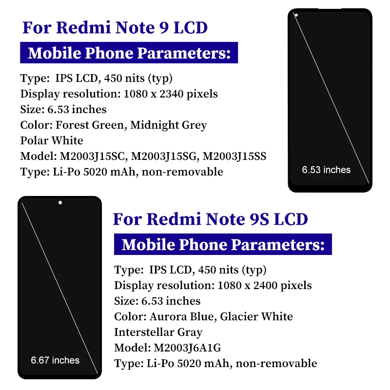 M2003j6a1g Note 9 Pro Дисплей Для Xiaomi Redmi Сенсорный Экран Дигитайзер Емкостный Ips