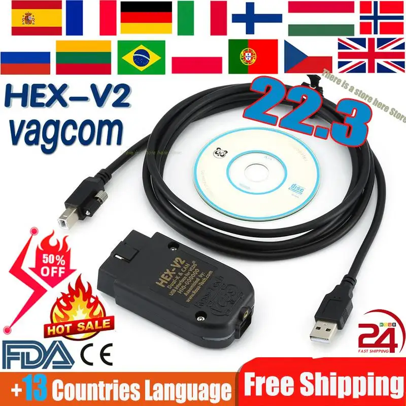 

Wholesale VAG COM 22.3 CDS HEX-V2 KKL VAGCOM Cable 13 Languages FOR VW AUDI Cars OBD2 Scanner Diagnostic Coding Tool 2022 Newest