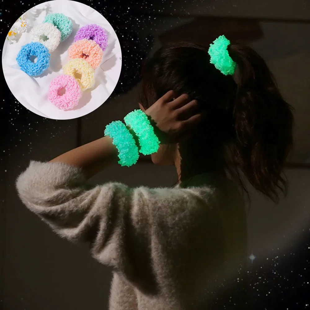 

Girls Colorful Luminous Plush Scrunchies Hairband Women Ponytail Headwear Elastic Hair Bands Fashion Hair Accessories