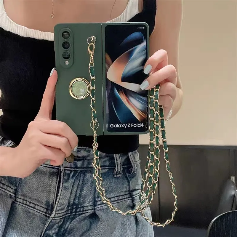 

Luxury Crossbody Lanyard Necklace Leather Chain Phone Case for Samsung Galaxy Z Fold 5 Z Fold 4 Z Fold 3 5G Zfold 2 Cover