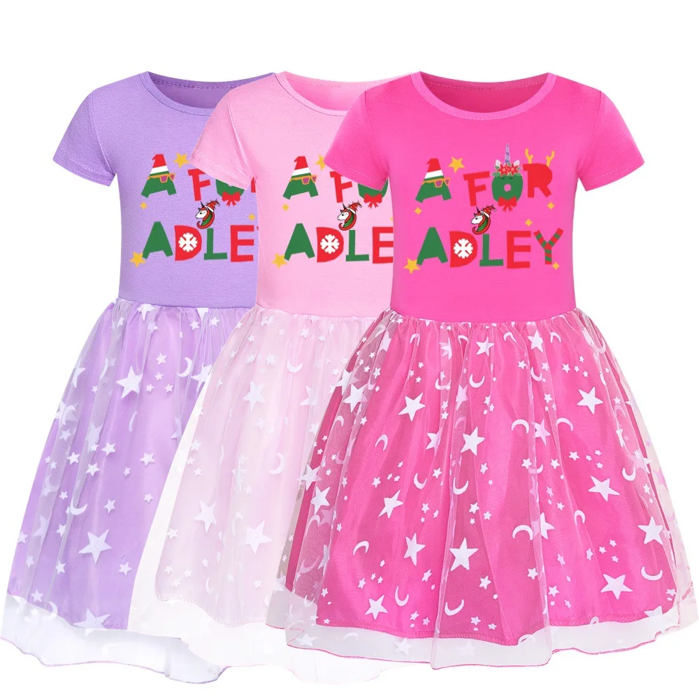 

New Summer 3D A FOR ADLEY Kids Girl Dress Cotton 2022 Fashion Spring Knee-Length Baby Girls Clothes Teenage Princess Costume