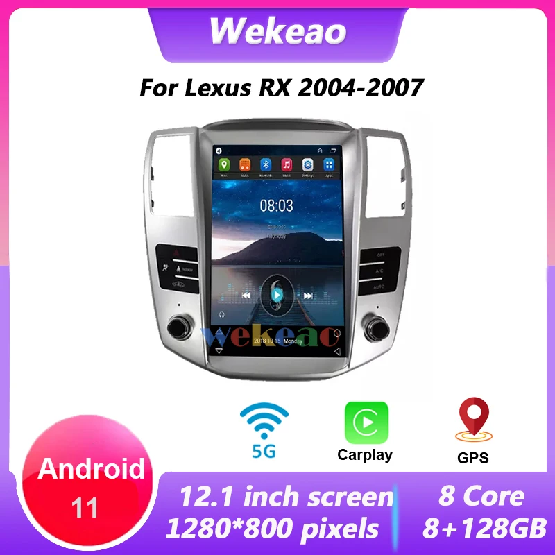 Wekeao Vertical Screen Tesla Style Android 11 Car Radio For Lexus RX 2004-2007 Auto GPS Navigation Stereo 4G