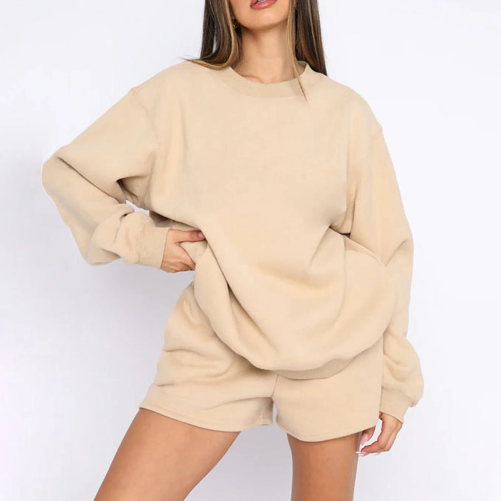 

Casual Shirt Short Pants Ladies Solid Color Women Oversized Tee Shorts Set Loose Fit Elastic Waist H Shaped Thick Sports Outfit