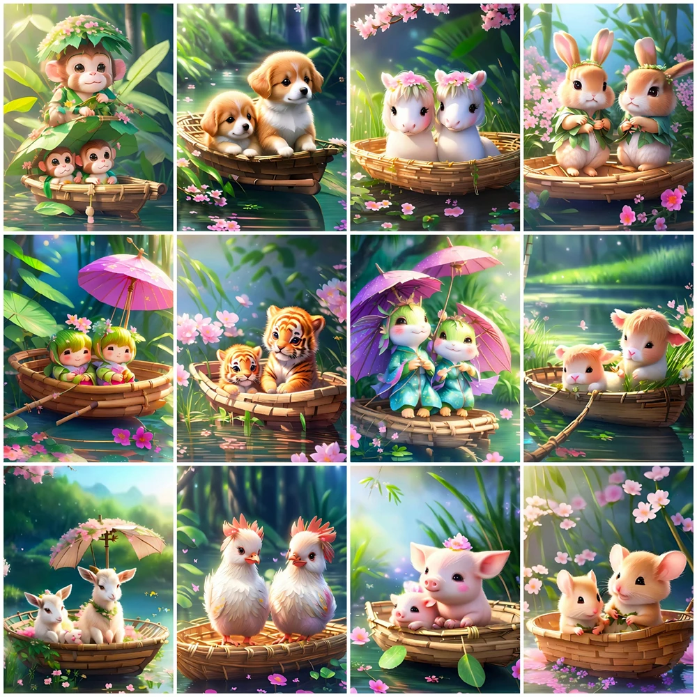 

EverShine Diamond Painting Boat Tiger Cartoon Cross Stitch Mosaic Flower Diamond Embroidery Zodiac Dog Needlework Wall Decor
