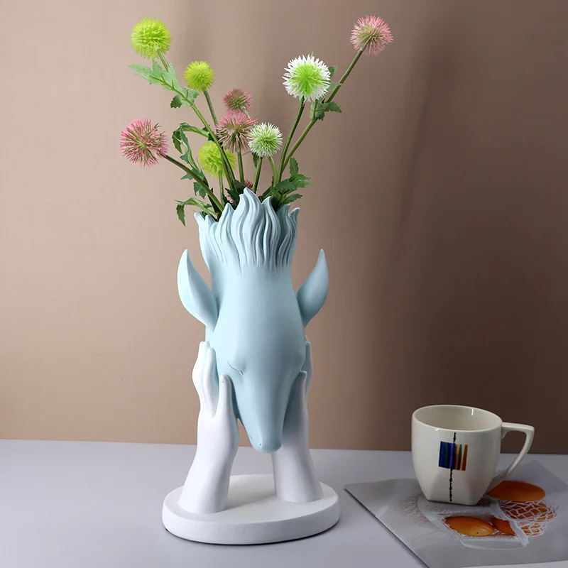 

Deer Resin Head Flower Vase Figurines For Interior Nordic Creative Animal Planter For Flowers Flowerpot Desktop Decor