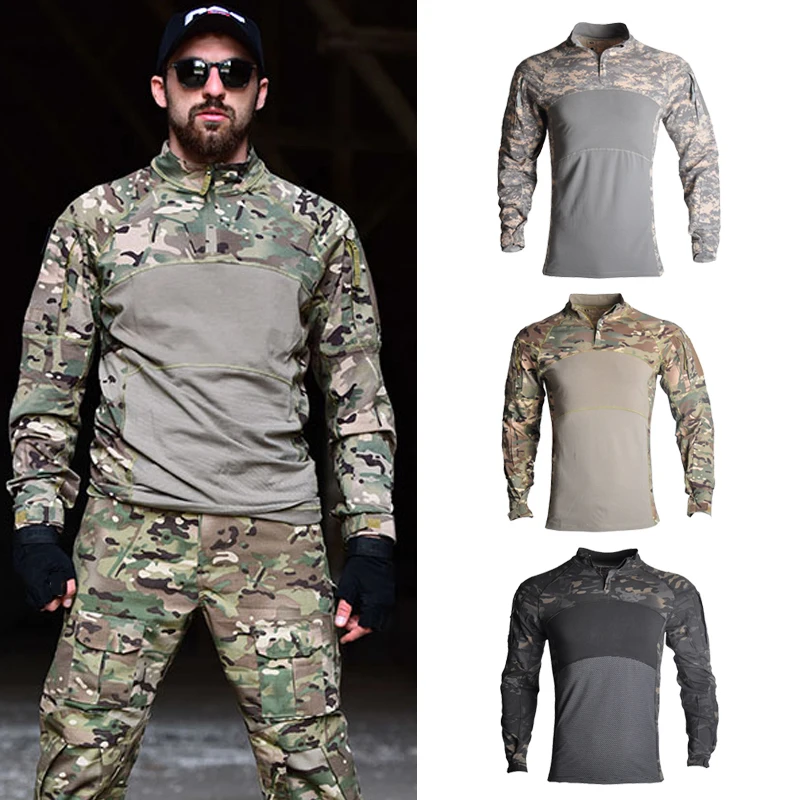 

Men Summer Tactical Army Combat Airsoft Tops Long Sleeve Military Paintball Hunt Camouflage Quick Dry Hunting Camp T-shirt 3XL