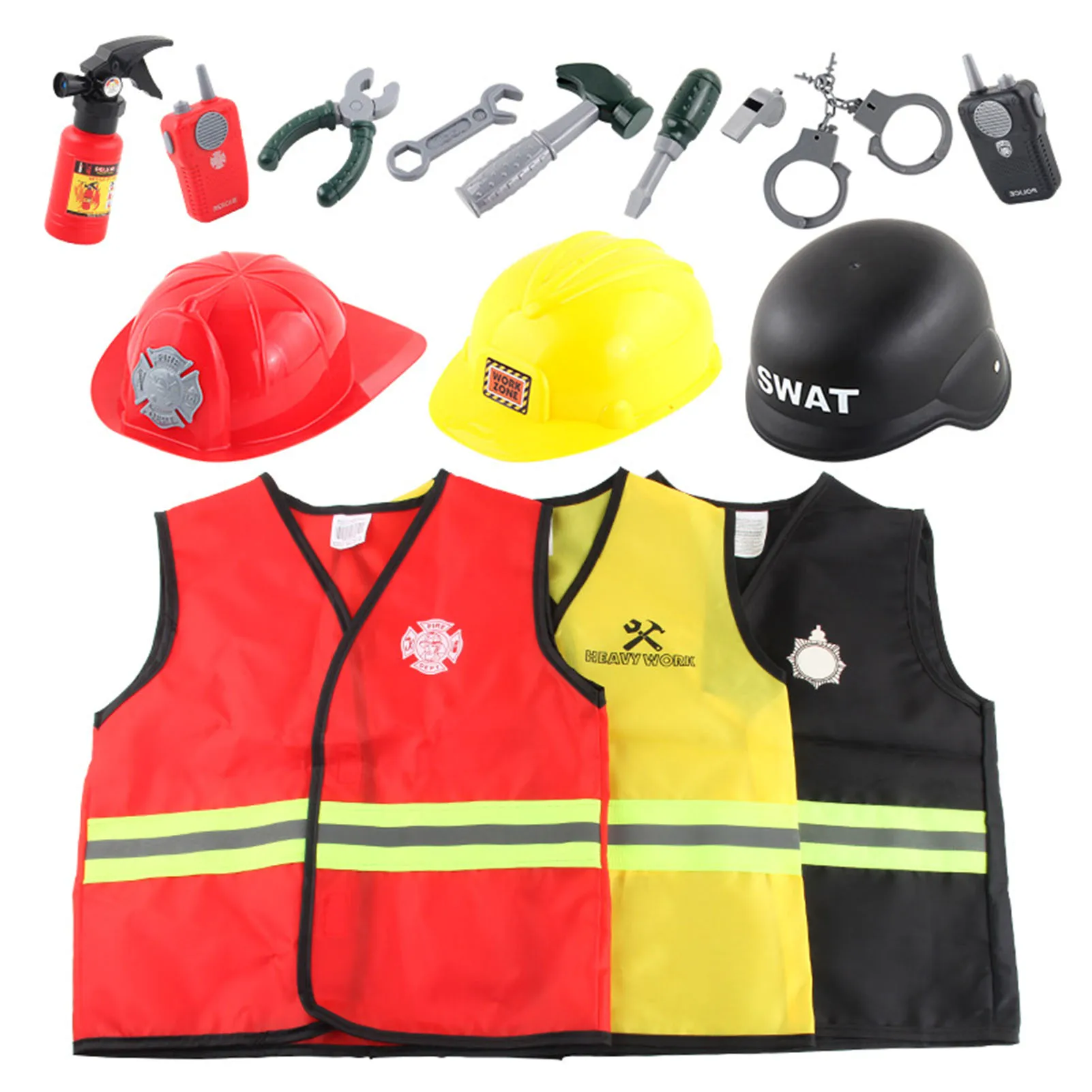 

Kids Career Role Play Costume Dress Up Toys For Fireman Policeman Engineer Cosplay Outfit With Accessories Educational Toys For