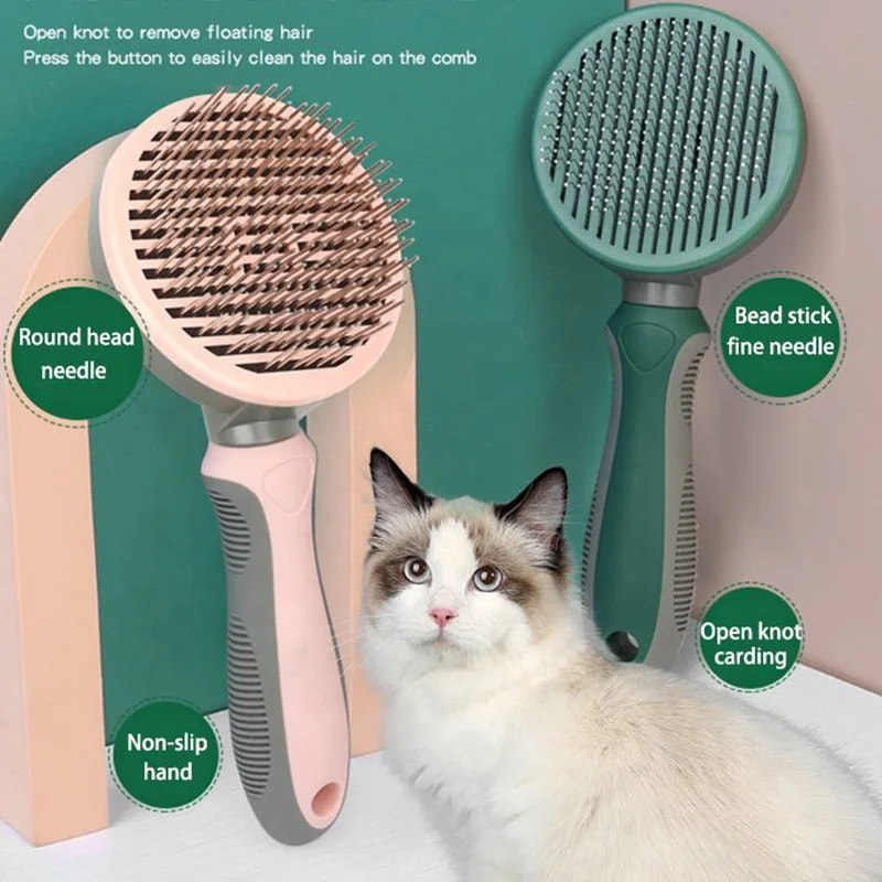 

One Click Cleaning Pet Hair Remove Comb For Dog And Cat Brush Non Slip Handle No Damage Skin Self Cleaning Tool