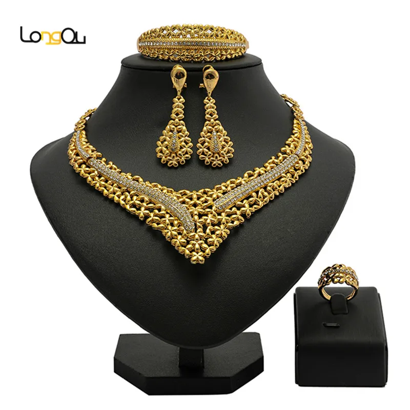 

Longqu 2023 italian gold plated new designer Necklace/Earrings/Bracelet/ring/ Jewelry Sets For women wedding accessories