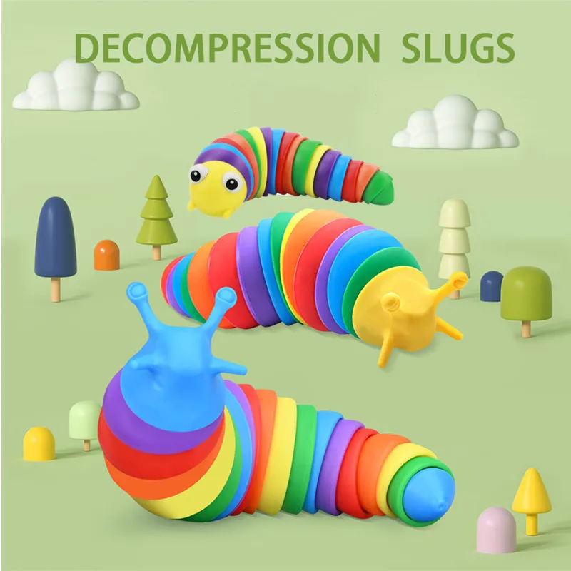 Flexible Fingertip Sensory Novelty emulation Worm Toy Children Antistress Squirming Slug Gift Decompression Cute Rainbow Slug