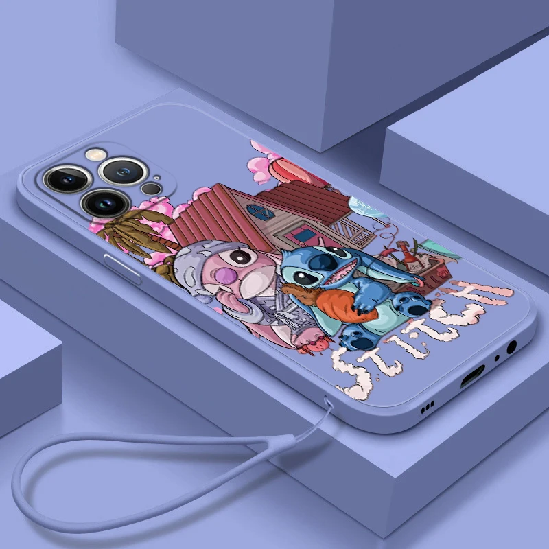 

Cute Lilo Stitch Angel For Apple iPhone 14 13 12 Mini 11 Pro XS MAX XR X 8 7 6S SE Plus Liquid Rope Soft Phone Case Coque Capa