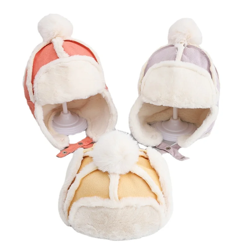 

Autumn Winter Kids Hat Thickened Soft Velvet Windproof Warm Hats For Children Boys Girls Earflaps Plush Caps For Baby 1-4Years