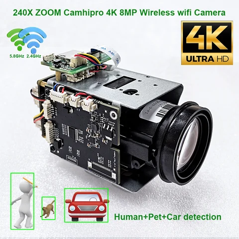Беспроводная IP-камера Camhi 4K 8 Мп 240X с оптическим зумом, Wi-Fi, автоматическая Изолированная P2P ONVIF sony IMX415, Wi-Fi, SD, 256 ГБ, IP-камера