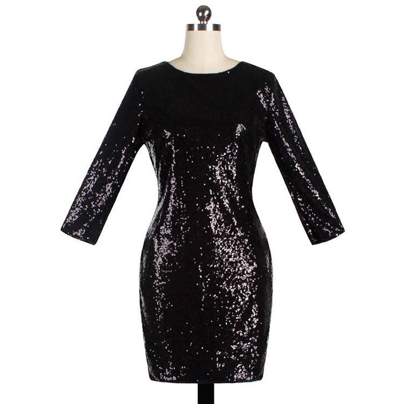 

Sexy Backless Dresses Women Fashion Sequin Long Sleeve Sheath Club Party O-Neck Mini Dress 2021 New Autumn Gold Vestidos Bodycon