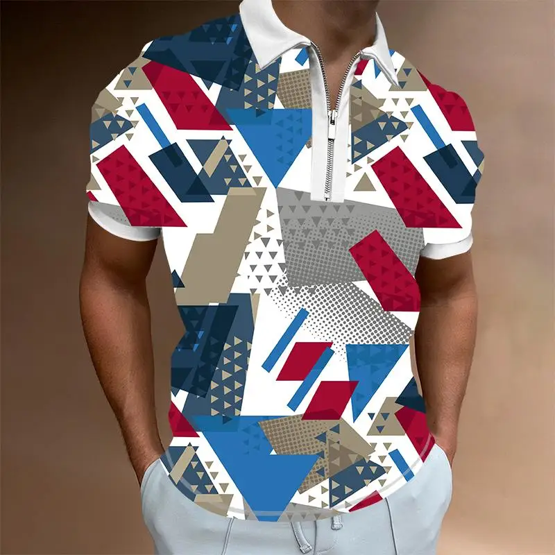 

Men Polo Men Shirt Short Sleeve Polo 3d Print argyle Contrast Color Polo New Clothing Summer Streetwear Casual Fashion Men tops