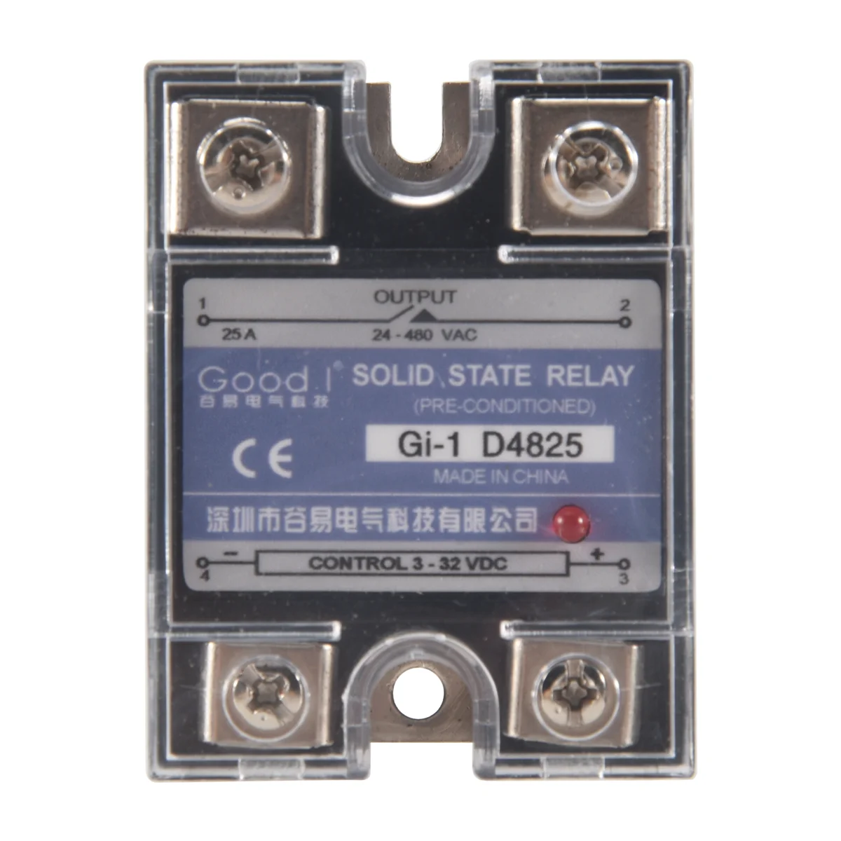 Однофазное твердотельное реле SSR 25A 3-32 В постоянного тока до 24-480 переменного