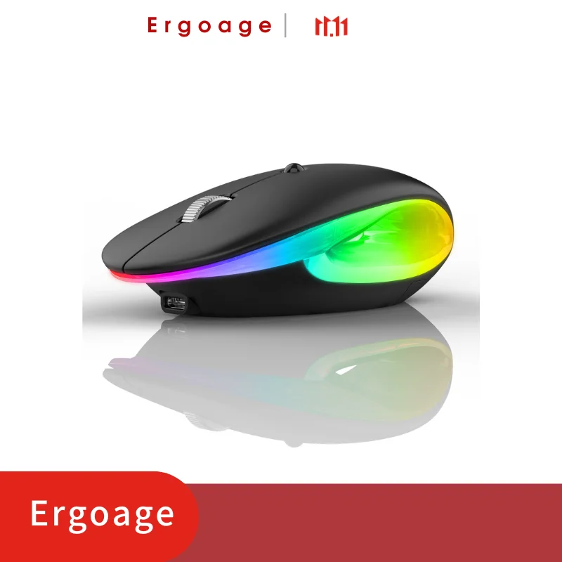 

Ergoage Rechargeable 2.4G Wireless Bluetooth Mouse RGB Backlit Hollow Design Alu Scroll Wheel for Gaming Desktop PC Laptop Gamer