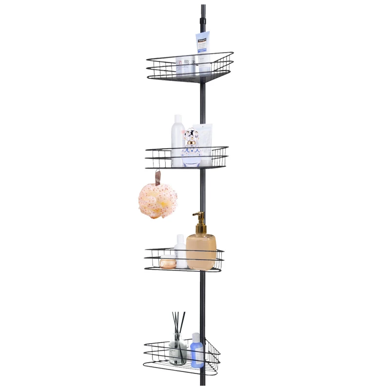 

4 Layers Metal Shower Corner Pole Caddy Shelf Bathroom Wall Storage Rack Holder