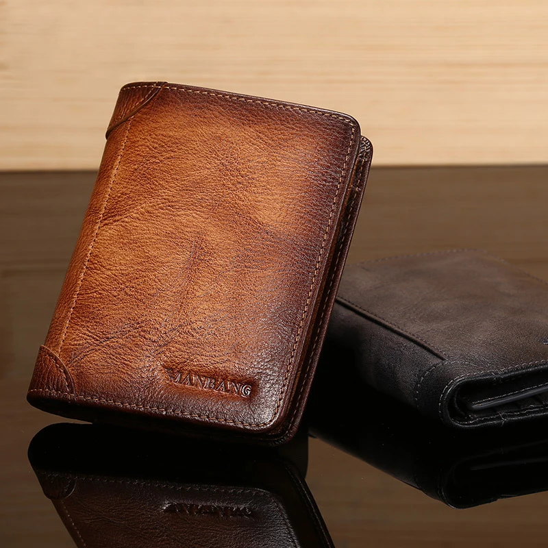 Мужской бумажник цветной из растительного дубления мужской с защитой от кражи и