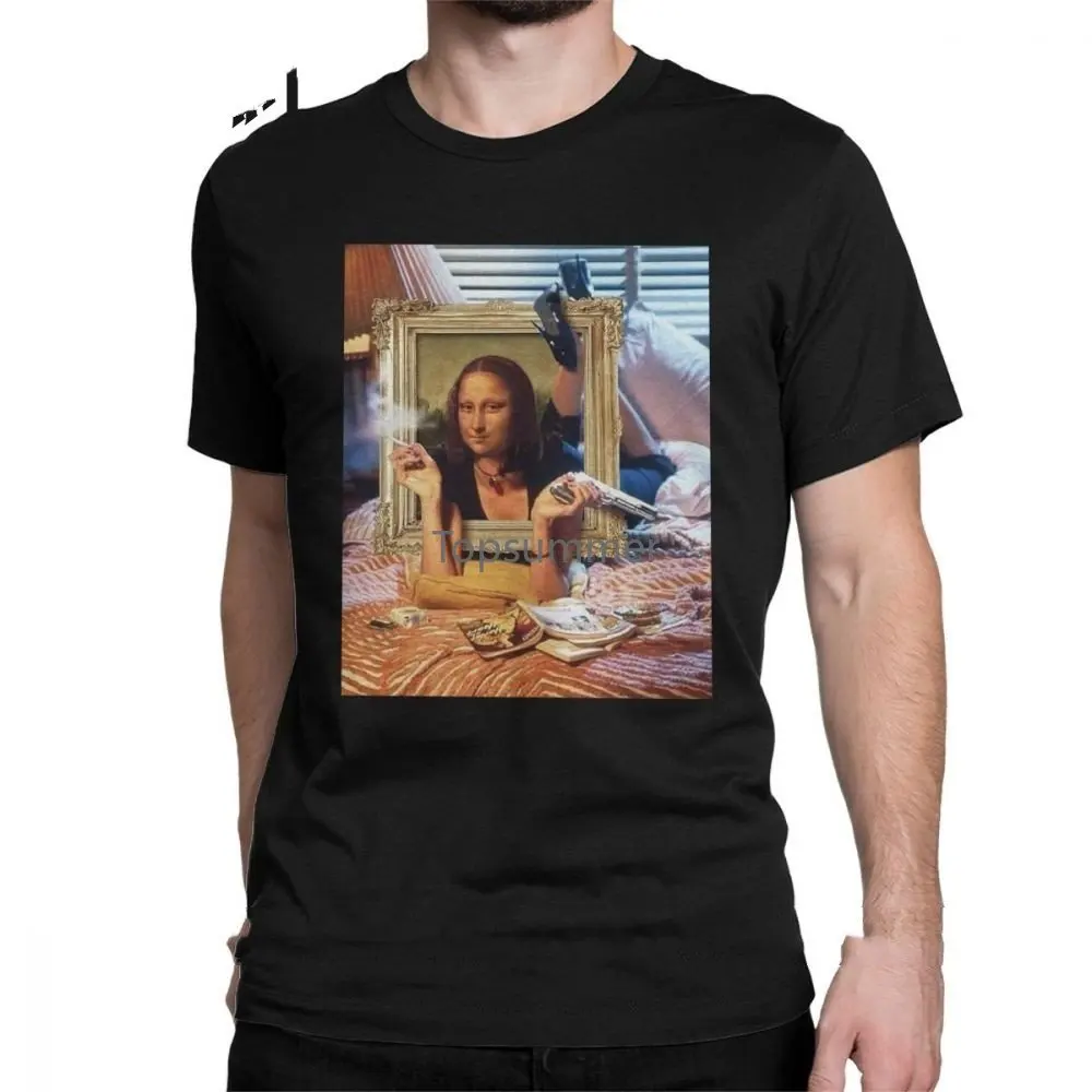 

Pulp Fiction Mona Lisa Men T Shirts Peliculas Art Meme Leisure Tee Shirt Short Sleeve T-Shirts Pure Cotton Gift Idea Clothes