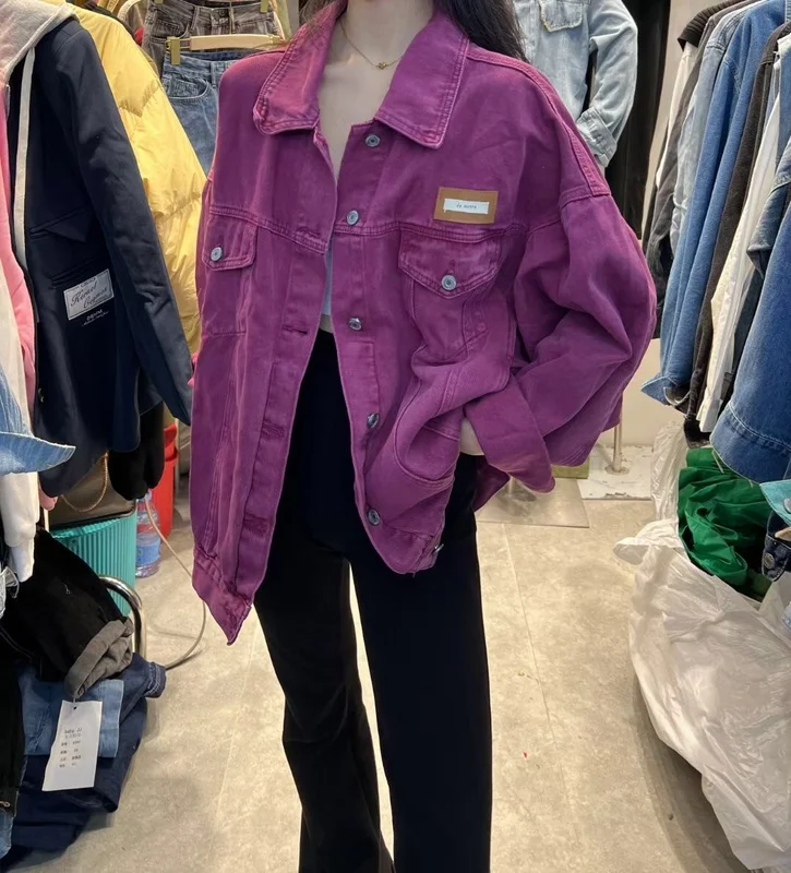 Spring 2022 New Purple Denim Jacket Women Personality Fashion Ladies Coats and Jackets Sacos De Mujer De Vestir Abrigo