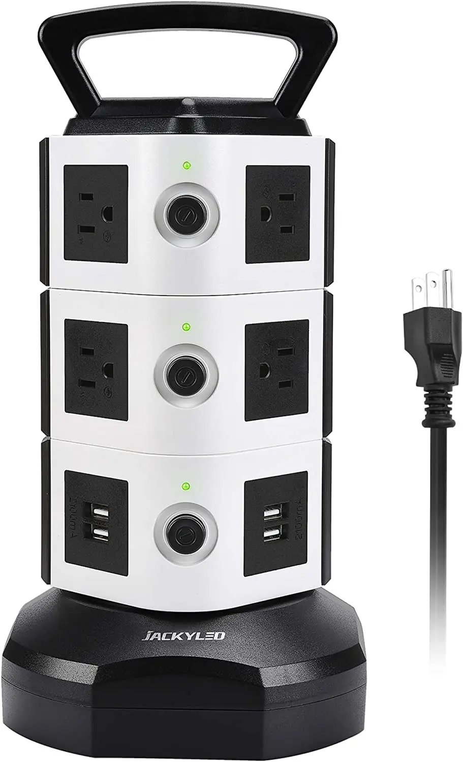 2022.Power Strip Tower JACKYLED Surge Protector Electric Charging Station 3000W 13A 10 Outlets 4 USB Ports with 16AWG 6.5ft