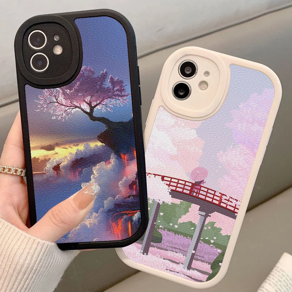 

For Iphone Fashion Cherry Blossoms Phone Case For Iphone 13 12 11 14 Pro MAX MiNi 7 8 14 Plus XS XR 13pro Covers