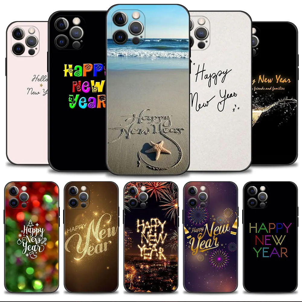 

Happy New Year Drawing Text Phone Shell For Apple iPhone 14 13 12 11 Pro Max 13 12 Mini XR X 7 8 6 6S Plus Case Cover Celular