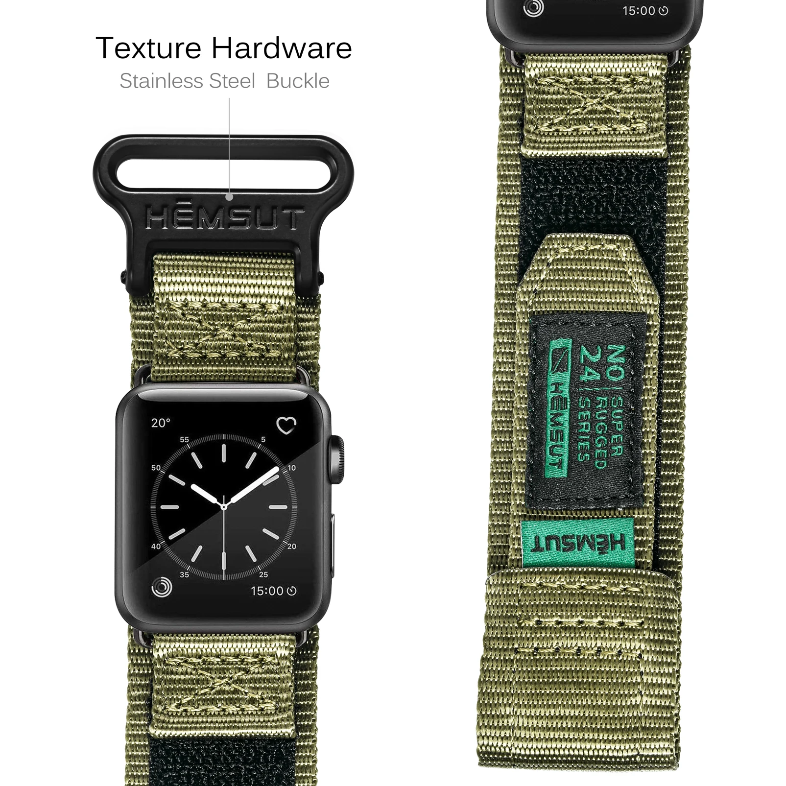 

Super Rugged Nylon Sport Band for Apple Watch 40 41 45 40 44mm for iwatch 7 5 6 se 2 3 38mm 42mm strap bracelet wristbelt Green
